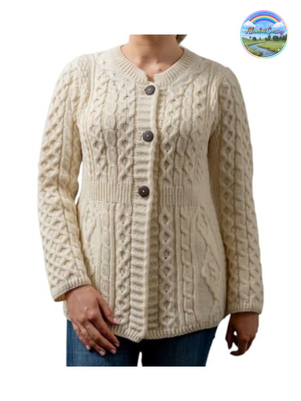 Irish Merino Wool A-Line Cardigan - Aran Knit Button Sweater